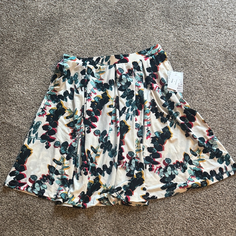 LuLaRoe Cream and Green Floral Skater Skirt